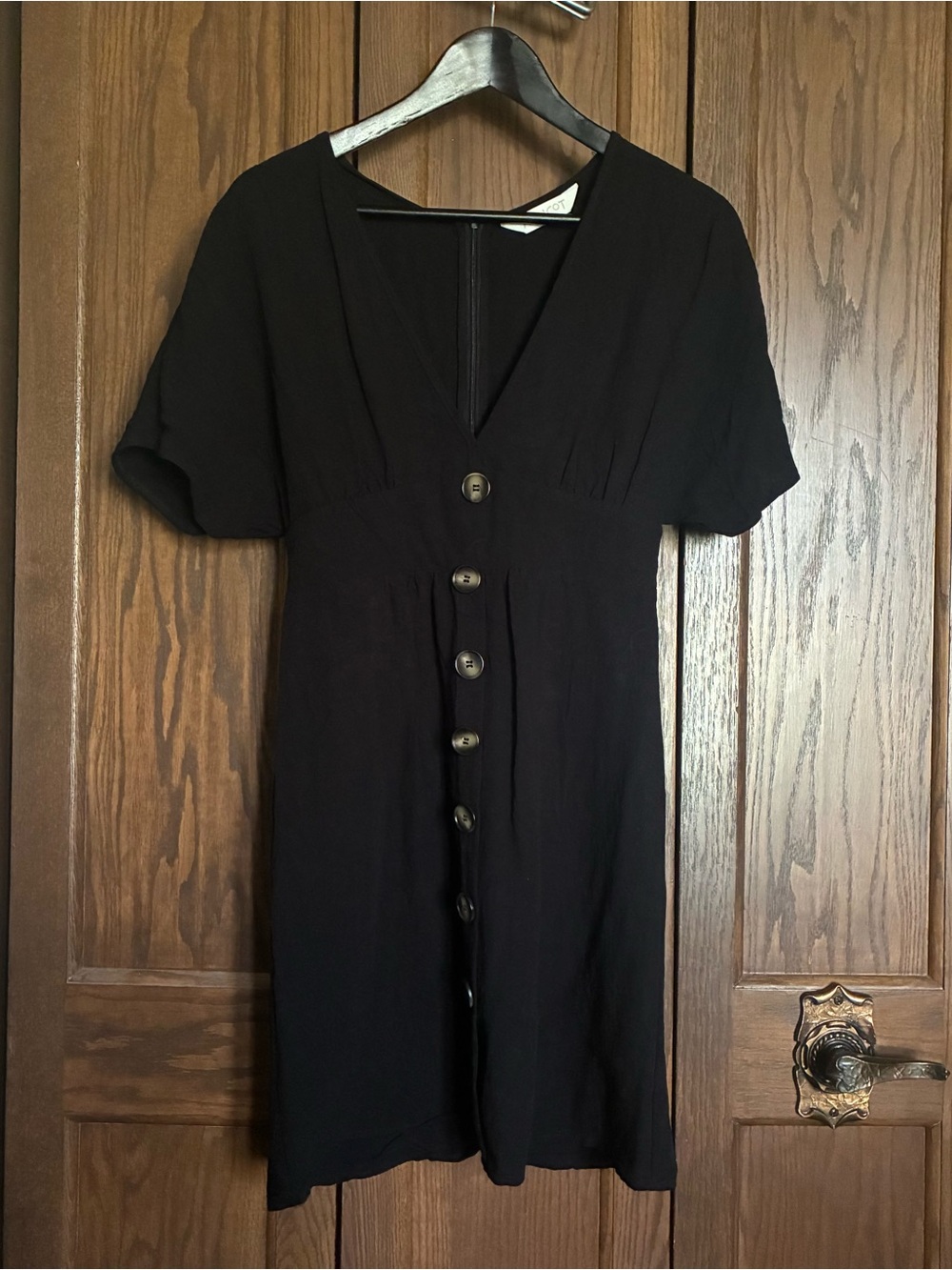 Black Button V-Neck Mini Dress